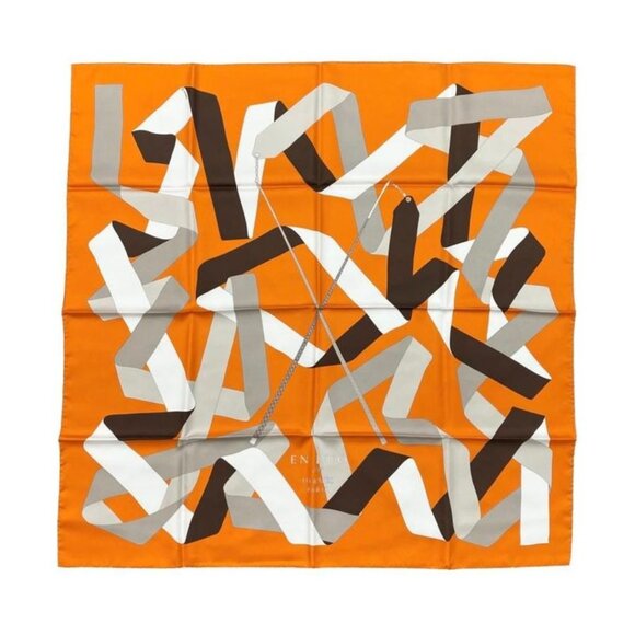Hermes Accessories - Hermes Silk Scarf Carre 90 en Duo Par Orange White